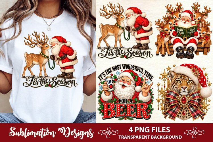 Tis the Season Santa Kissing Reindeer Christmas Sublimation example image 1