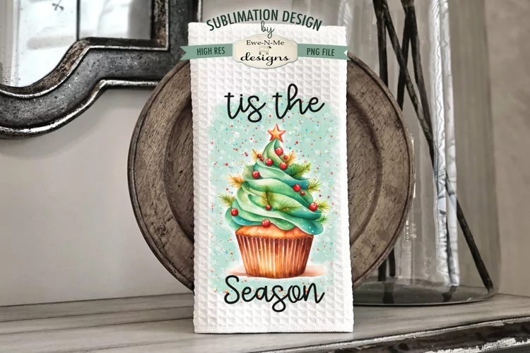 Tis The Season Cupcake | Kitchen Towel Sublimation Design