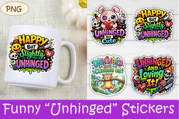 Halloween Unhinged Attitude Stickers PNGs
