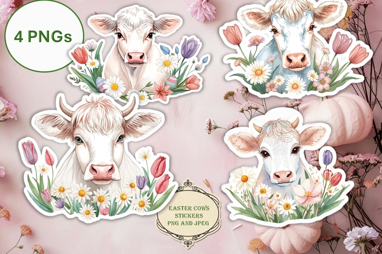 4 Easter Cows Stickers Stickers PNGs