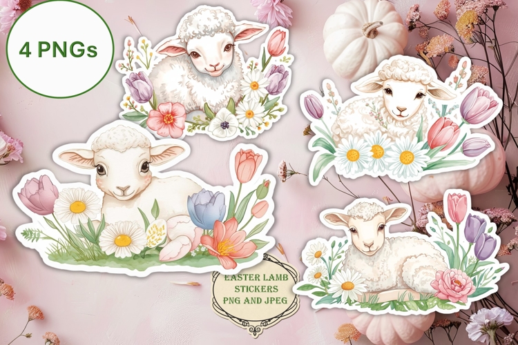 4 Easter LambsStickers Stickers PNGs