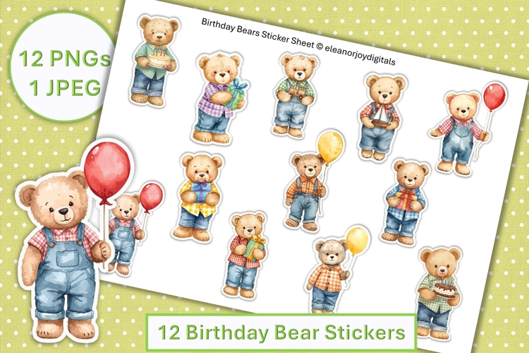 Birthday bear Stickers PNG and JPEG