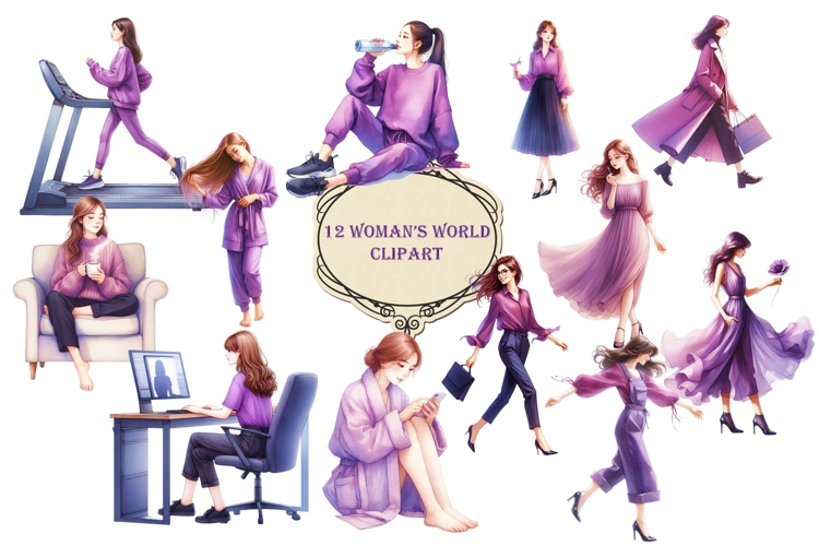 12 Shabby Chic Womans World Purple clipart PNGs