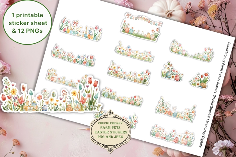 12 Shabby Chic Easter Flower Stickers PNGs & JPEGs