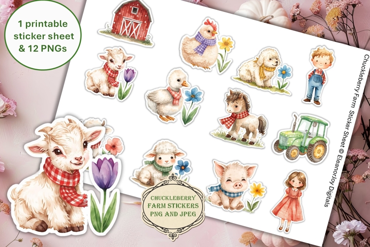 12 Shabby Chic Chuckleberry Farm Stickers PNGs & JPEGS