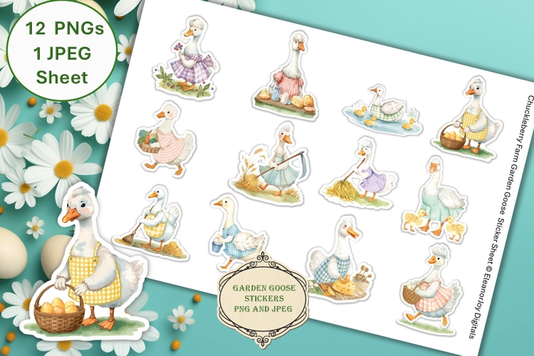 12 Gardening Goose Stickers PNGs and JPEG