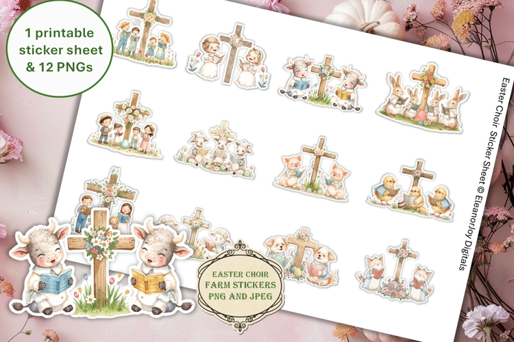 12 Shabby Chic Chuckleberry Farm Easter Choir Stickers PNGs