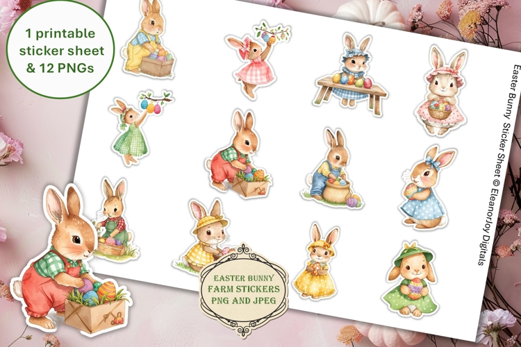 12 Easter Bunny Stickers PNGs & JPEGS