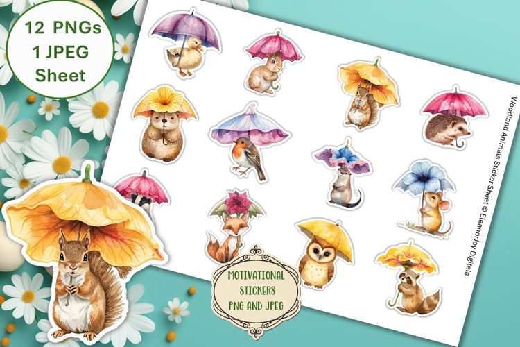 12 Cute Woodland Animals stickers PNG and JPEG