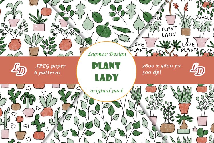 Houseplants digital paper Potted plants seamless pattern art example image 1