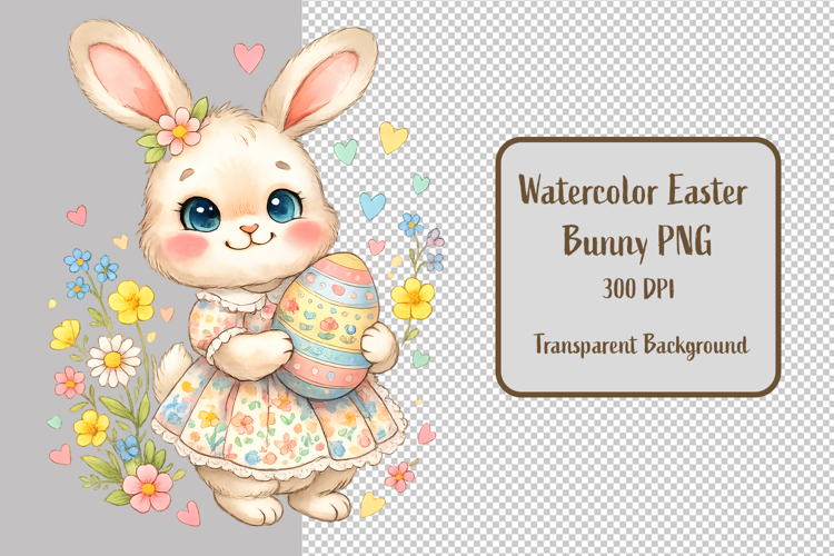 Watercolor Easter Bunny Clipart - Floral Easter clipart