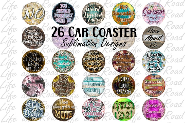 Sarcastic Bundle Car Coaster, 26 Sublimation Designs, PNG example image 1