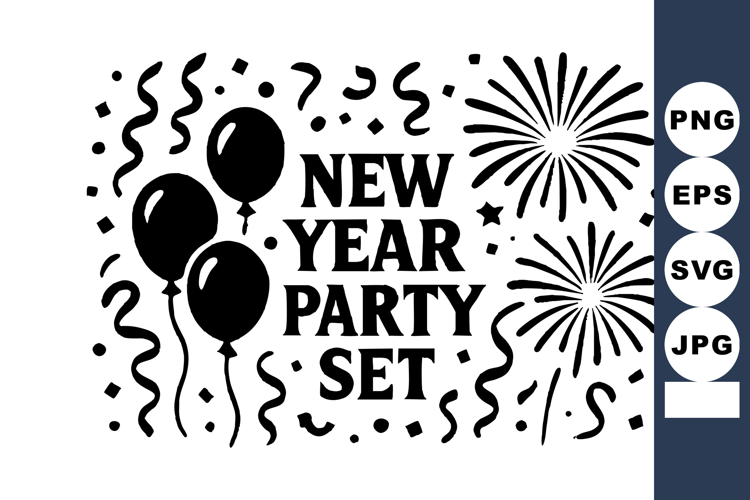 New Year Party with Balloons Fireworks and Streamers