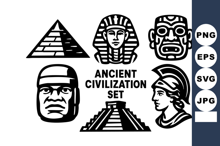 Ancient civilization symbols vector with pyramid pharaoh
