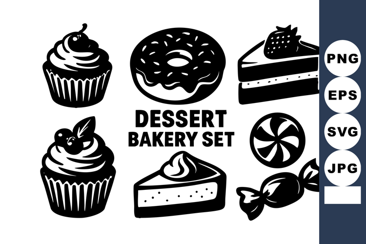 Dessert bakery with cupcakes donuts cake and candy vecto