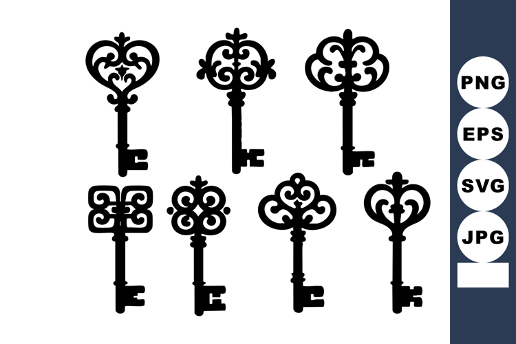 Vintage ornamental keys with intricate decorative patter