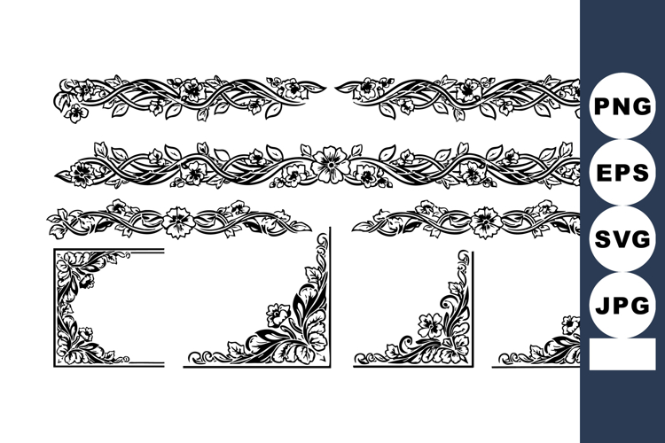 Decorative vintage floral borders and corner ornaments vecto