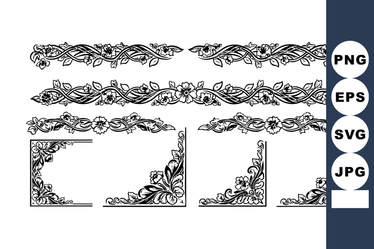 Decorative vintage floral borders and corner ornaments vecto