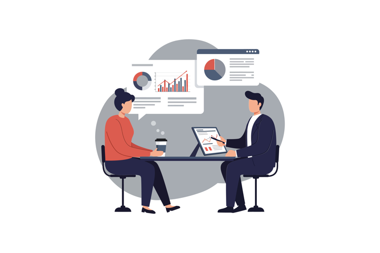 Two professionals engaged in a business discussion at a mode