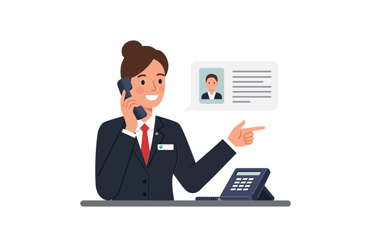 A cheerful woman in a suit speaking on the phone while assis