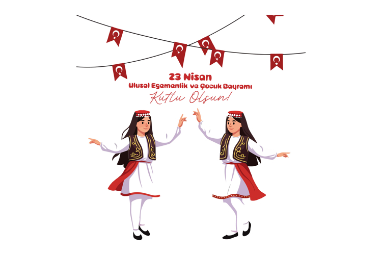 Two young girls in traditional costumes joyfully celebrating
