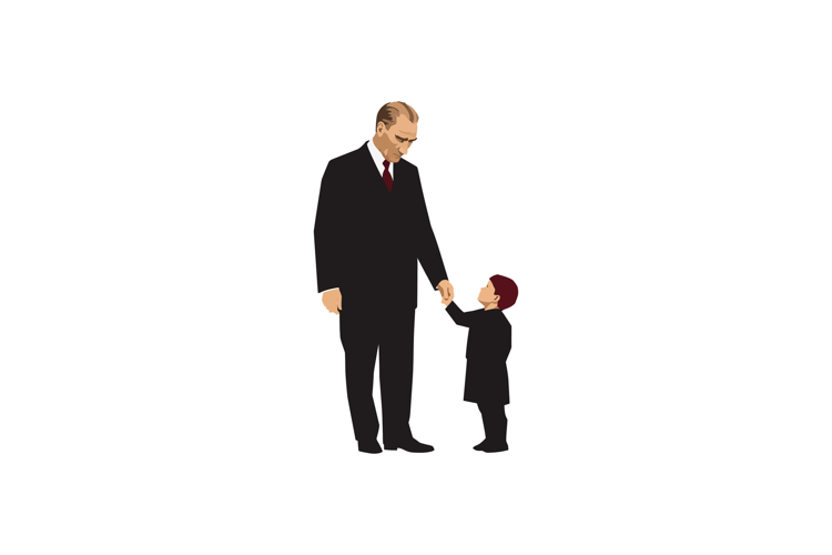 Mustafa Kemal Ataturk and a child stand together to symboliz