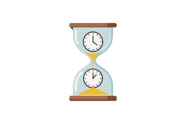 Hourglass with dual clocks showing time passing in a minimal
