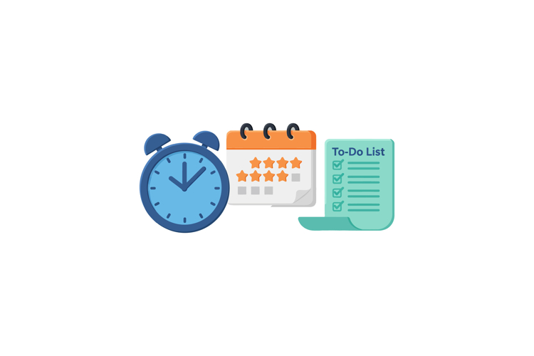 Efficient time management tools featuring a clock, calendar
