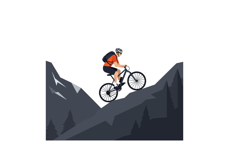 Mountain biker in vibrant orange gear navigating rocky terra
