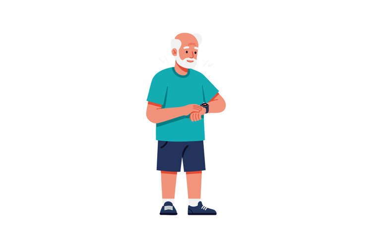 Elderly man checking smartwatch casual outfit standing vecto