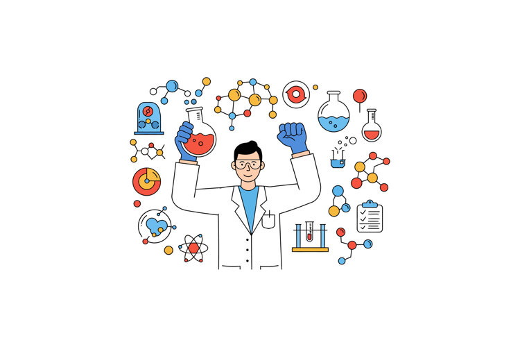 Scientist holding test tube with chemistry and molecular sci example image 1