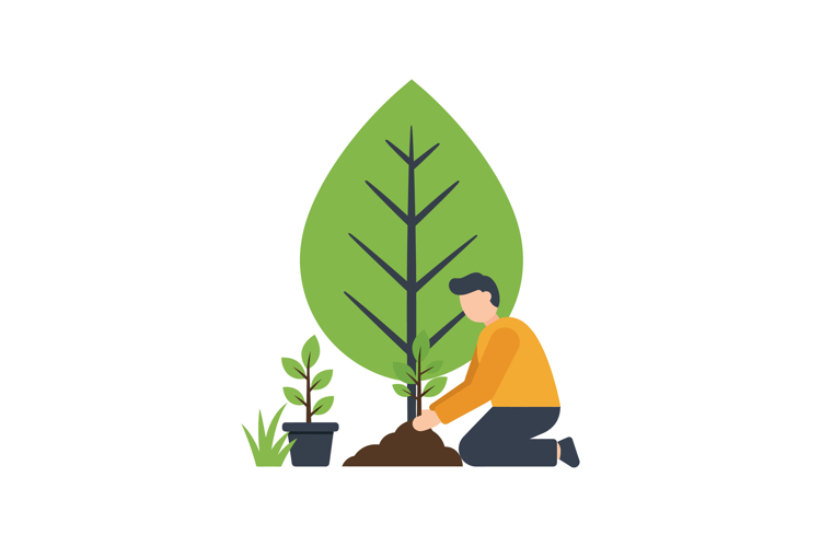 Man Planting Tree Vector Illustration for Environmental Awar
