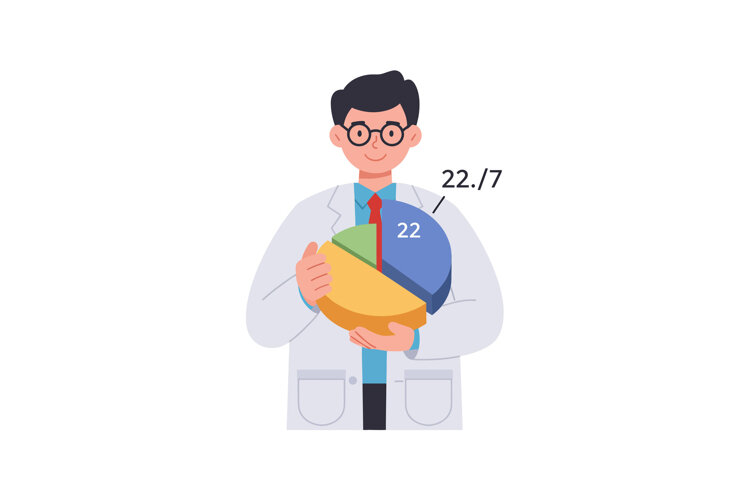 Male scientist holding colorful pie chart with mathematical example image 1