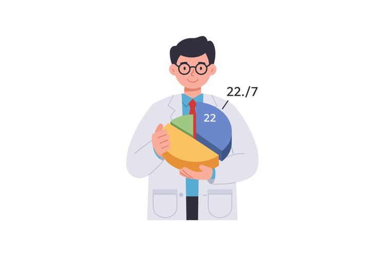 Male scientist holding colorful pie chart with mathematical