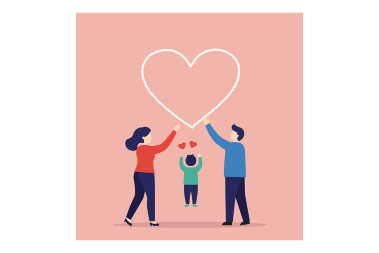 Family with Child Holding Heart Shape Above Them Symbolizing