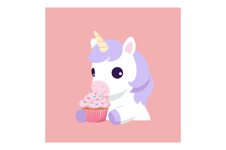 Unicorn holding cupcake with pink frosting and sprinkles cut