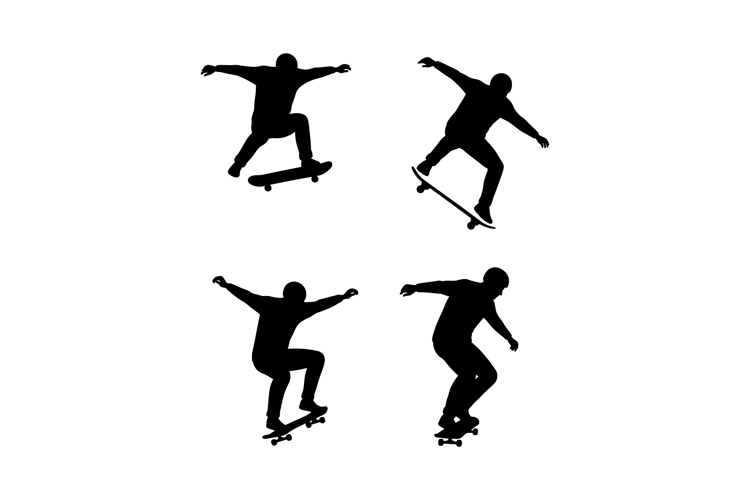Skateboarder silhouette performing tricks vector illustratio example image 1