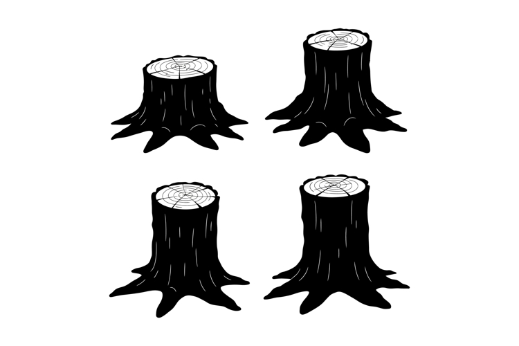 Tree stump illustrations set with different heights and root