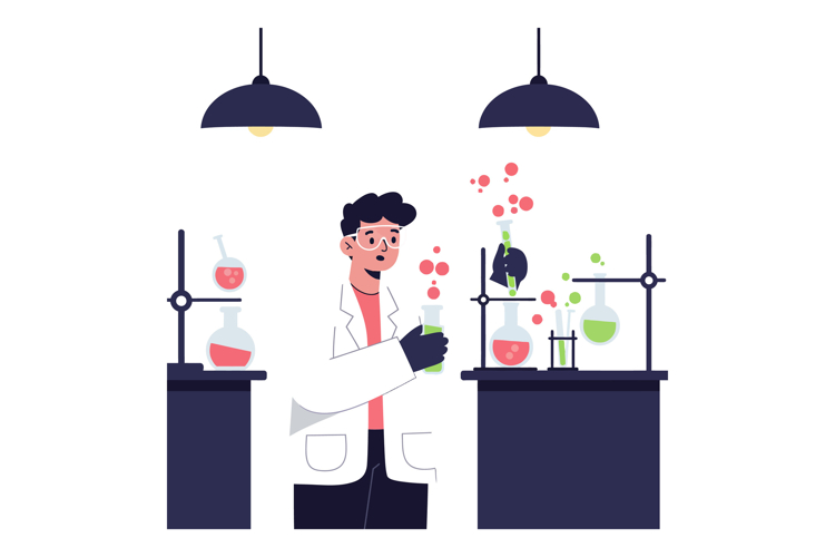 Scientist in a laboratory conducting experiments with colorf