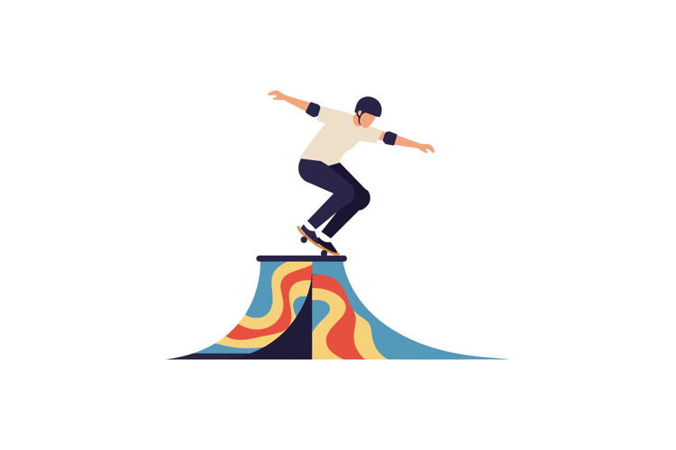 Skateboarder performing an impressive trick on a vibrant hal