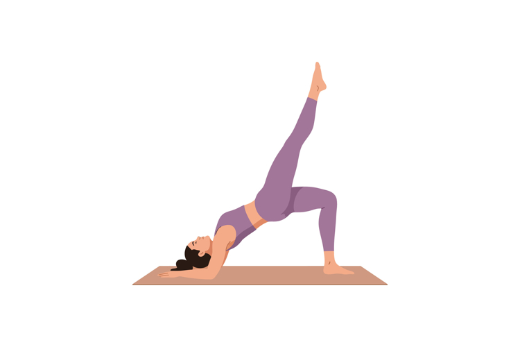 Woman Practicing Yoga Bridge Pose on Mat in Activewear for F