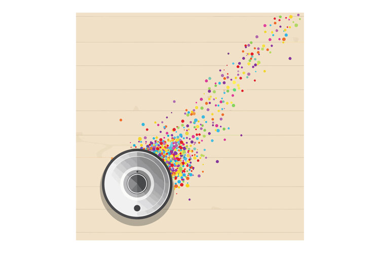 Vacuum cleaner releasing colorful confetti on wooden floor v example image 1