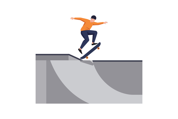 Skateboarder Performing Trick on Gray Skate Park Ramp in Urb