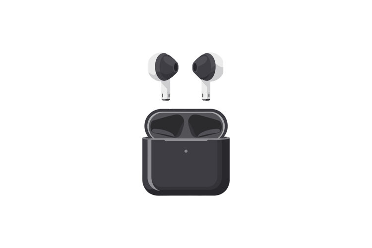 Black wireless earbuds in a sleek charging case, minimal and example image 1