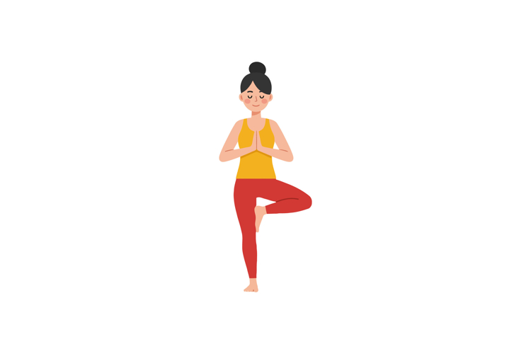 A woman practicing yoga in a serene pose, showcasing flat de