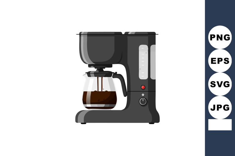 Coffee maker brewing fresh coffee with glass pot and black m