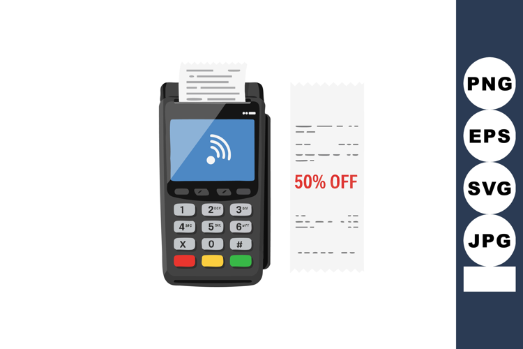 Payment terminal with receipt showing fifty percent discount