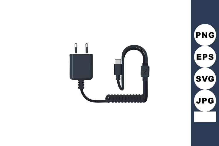 Black USB charger adapter with coiled cable and USB-C connec