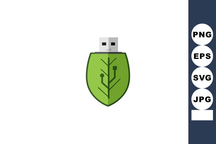 Green USB flash drive shaped like a leaf symbolizing eco-fri