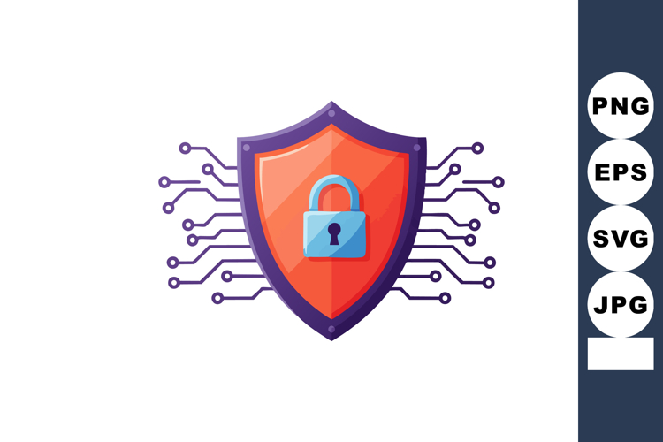 Shield with padlock and circuit lines representing cybersecu